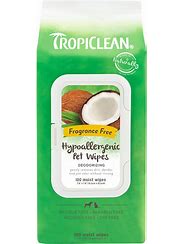 TROPICLEAN HYPO ALLERGENIC DEODORIZING PET WIPES 100CT